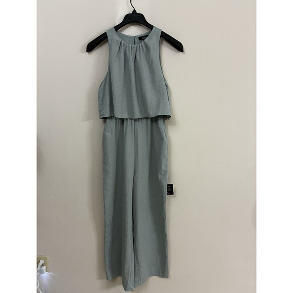 Lulus Breezy Sophistication Sage Green Textured Wide  Leg Jumpsuit NWT Size S - Picture 4 of 10